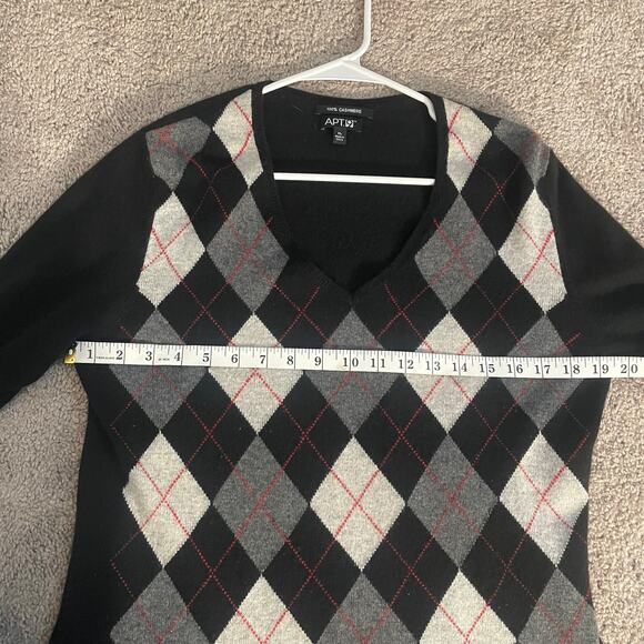 Black and red Cashmere Argyle Sweater Y2K Preppy Cozy Fall Winter Size XL - Picture 4 of 8